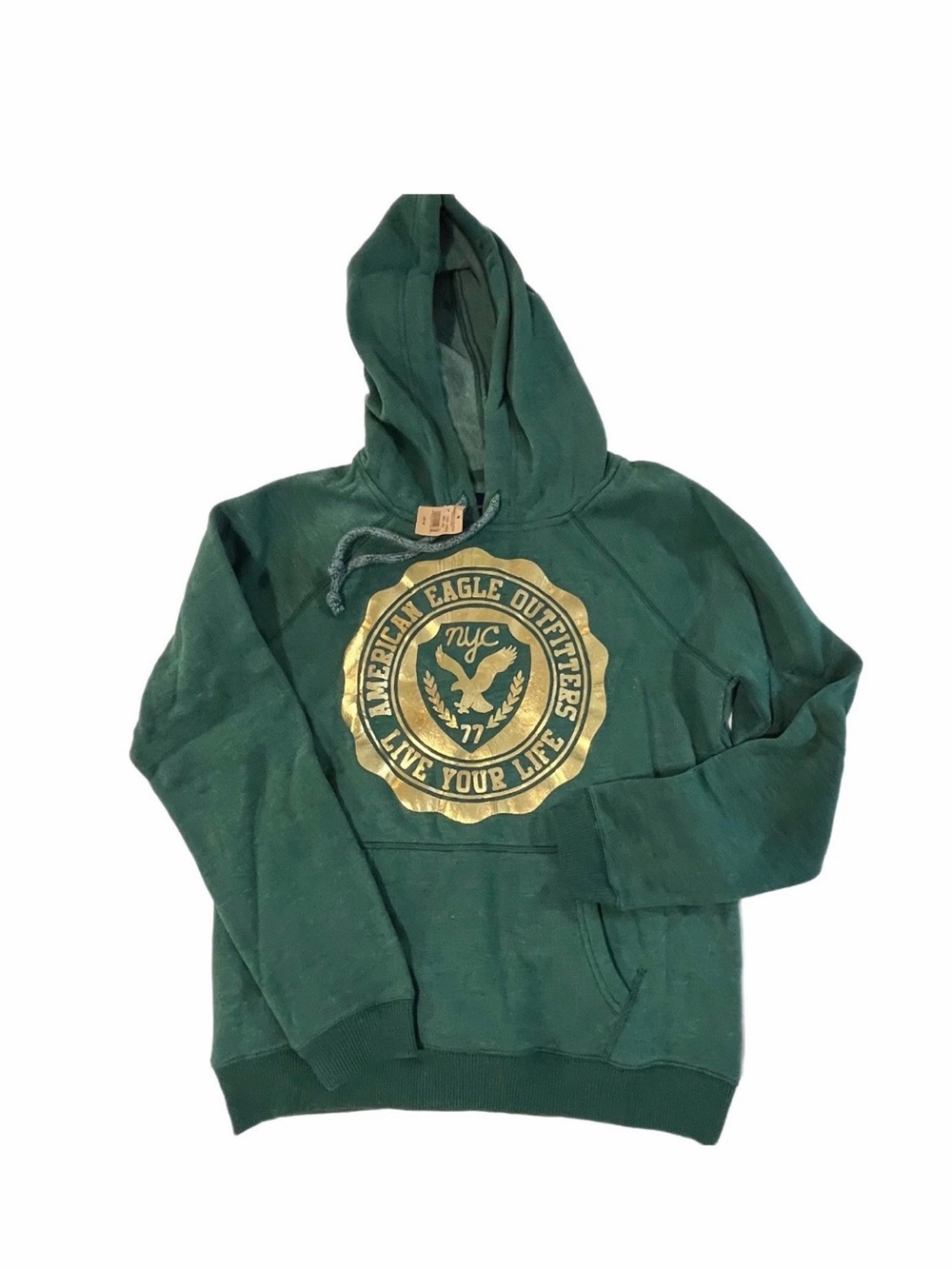 American Eagle Outfitters Dark Green Hooded Sweatshirt with Gold Logo NWT
